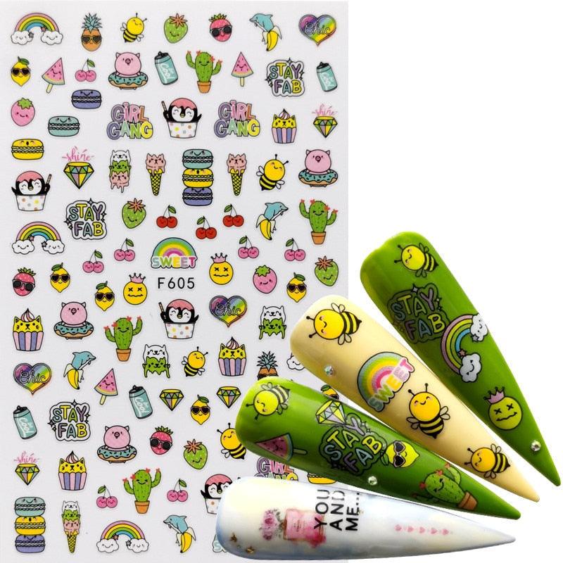 Décorations d'ongles 3D autocollantes avec motif flamant rose, lettre russe noire, décalcomanies, accessoires de manucure, décalcomanies holographiques, autocollants adhésifs pour ongles, fournitures d'ongles 3D, transfert, autocollants pour manucure