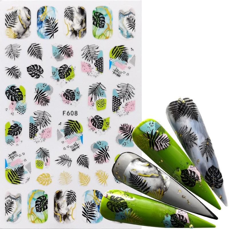 Décorations d'ongles 3D autocollantes avec motif flamant rose, lettre russe noire, décalcomanies, accessoires de manucure, décalcomanies holographiques, autocollants adhésifs pour ongles, fournitures d'ongles 3D, transfert, autocollants pour manucure