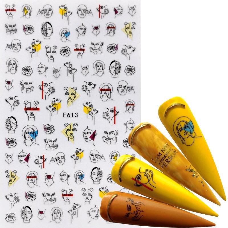 Décorations d'ongles 3D autocollantes avec motif flamant rose, lettre russe noire, décalcomanies, accessoires de manucure, décalcomanies holographiques, autocollants adhésifs pour ongles, fournitures d'ongles 3D, transfert, autocollants pour manucure