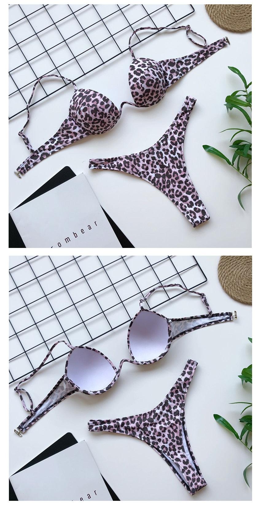 Maillot de bain bikini taille haute push-up maillot de bain léopard femme ensemble bikini maillots de bain femme maillots de bain push-up avec armatures en V coupe haute bikini deux pièces maillots de bain femme