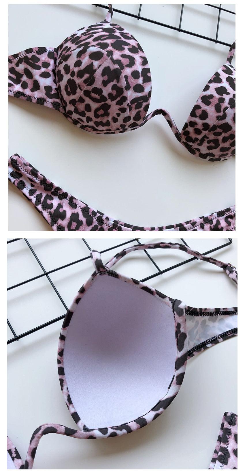 Maillot de bain bikini taille haute push-up maillot de bain léopard femme ensemble bikini maillots de bain femme maillots de bain push-up avec armatures en V coupe haute bikini deux pièces maillots de bain femme