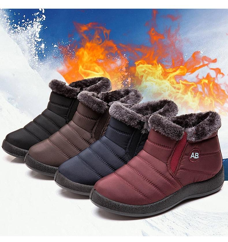 Bottes pour femmes, mode, imperméables, bottes de neige pour l'hiver, décontractées, légères, chevilles chaudes, bottes d'hiver doublées de fourrure, bottes chaudes à enfiler, chaussures imperméables, design confortable et doux pour femme.