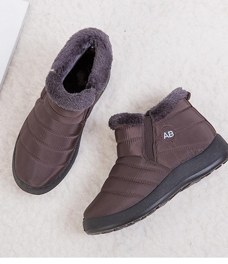 Bottes pour femmes, mode, imperméables, bottes de neige pour l'hiver, décontractées, légères, chevilles chaudes, bottes d'hiver doublées de fourrure, bottes chaudes à enfiler, chaussures imperméables, design confortable et doux pour femme.