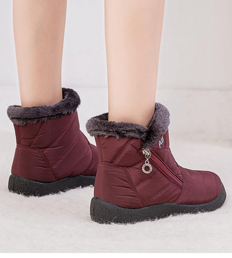 Bottes Imperméables Femme Bottes de Neige d'Hiver Décontractées Légères Cheville Chaude Bottes d'Hiver Fourrées Chaussures Confortables pour Femme