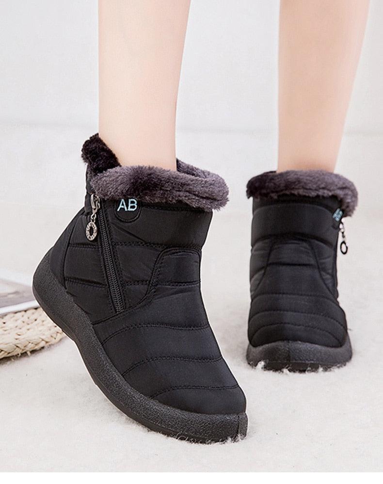 Bottes Imperméables Femme Bottes de Neige d'Hiver Décontractées Légères Cheville Chaude Bottes d'Hiver Fourrées Chaussures Confortables pour Femme