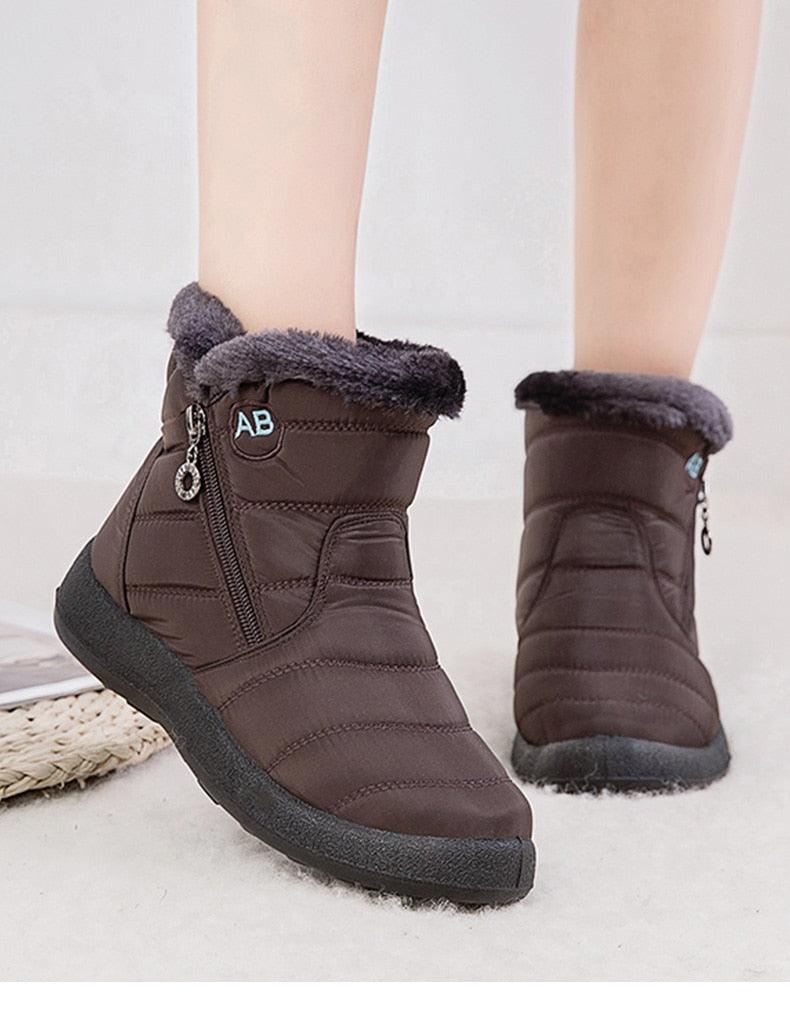 Bottes Imperméables Femme Bottes de Neige d'Hiver Décontractées Légères Cheville Chaude Bottes d'Hiver Fourrées Chaussures Confortables pour Femme