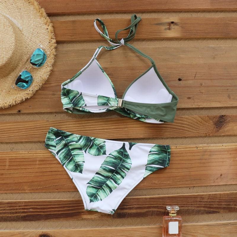 Maillot de Bain Femme Push Up Bikinis Maillots de Bain Femme Push Up Dos Nu Bandage Bikini Imprimé Floral Bas de Maillot de Bain Deux Pièces Maillots de Bain Femme Dos Nu Imprimé Feuilles Vêtements de Plage Grande Taille