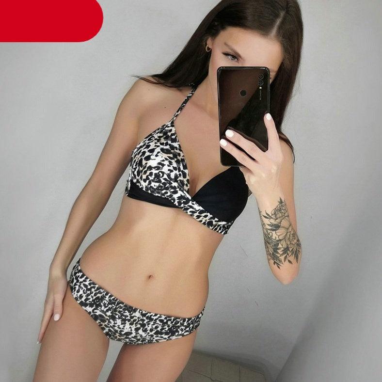 Maillot de Bain Femme Push Up Bikinis Maillots de Bain Femme Push Up Dos Nu Bandage Bikini Imprimé Floral Bas de Maillot de Bain Deux Pièces Maillots de Bain Femme Dos Nu Imprimé Feuilles Vêtements de Plage Grande Taille