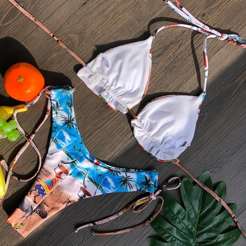 Maillot de bain deux pièces populaire pour femme - ensemble bikini push-up rembourré - ensemble bikini floral - maillot de bain deux pièces à volants taille basse - maillot de bain push-up