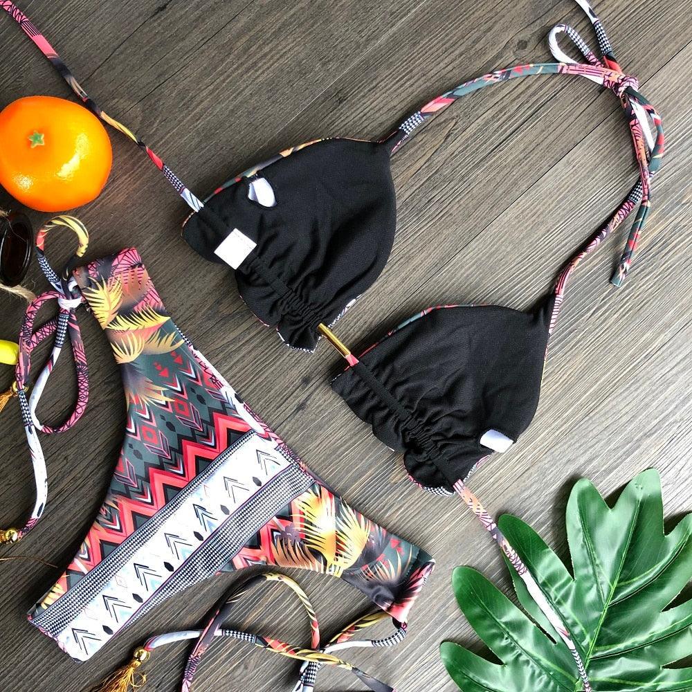Maillot de bain deux pièces populaire pour femme - ensemble bikini push-up rembourré - ensemble bikini floral - maillot de bain deux pièces à volants taille basse - maillot de bain push-up