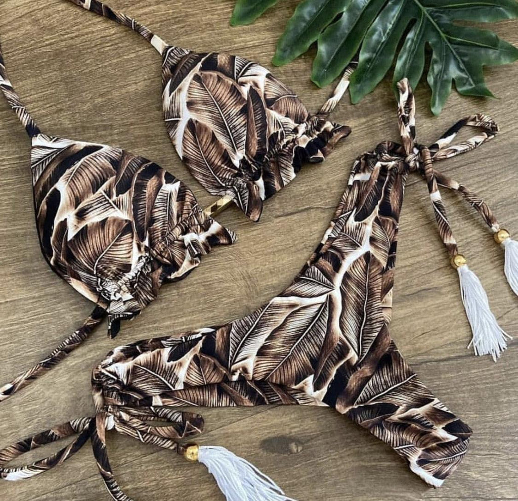 Maillot de bain deux pièces populaire pour femme - ensemble bikini push-up rembourré - ensemble bikini floral - maillot de bain deux pièces à volants taille basse - maillot de bain push-up