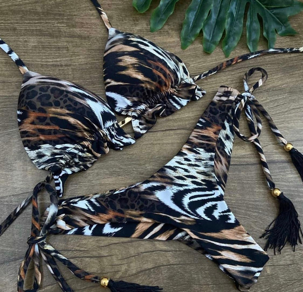 Maillot de bain deux pièces populaire pour femme - ensemble bikini push-up rembourré - ensemble bikini floral - maillot de bain deux pièces à volants taille basse - maillot de bain push-up