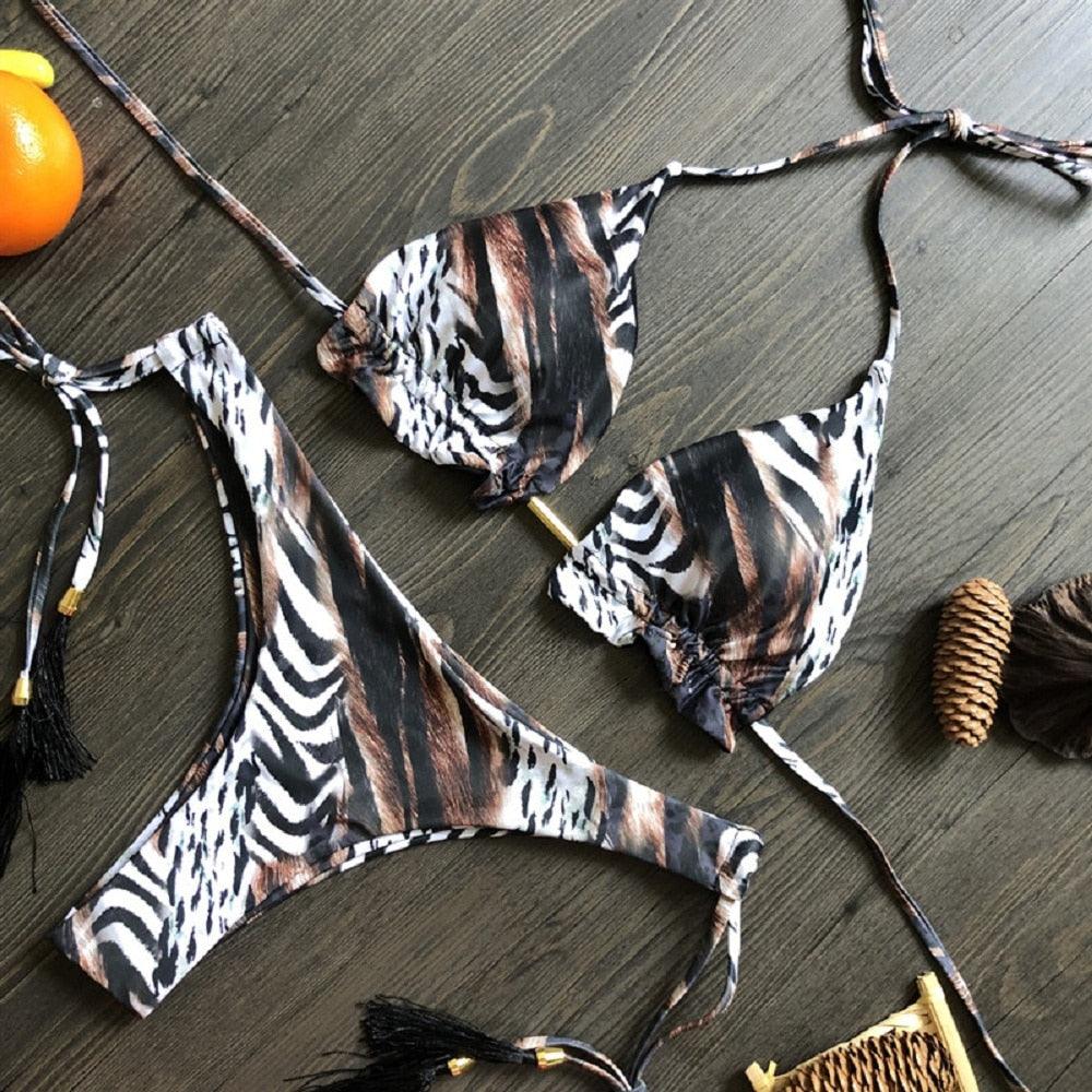 Maillot de bain deux pièces populaire pour femme - ensemble bikini push-up rembourré - ensemble bikini floral - maillot de bain deux pièces à volants taille basse - maillot de bain push-up