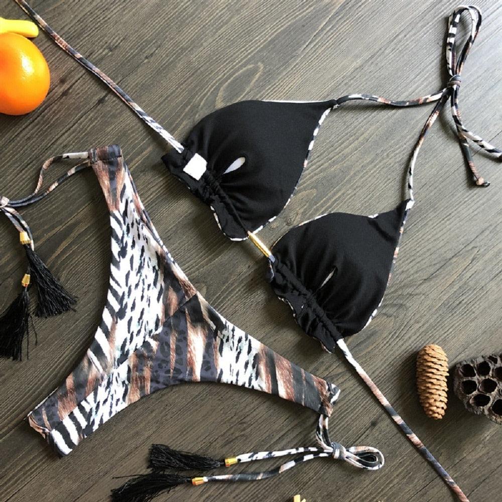 Maillot de bain deux pièces populaire pour femme - ensemble bikini push-up rembourré - ensemble bikini floral - maillot de bain deux pièces à volants taille basse - maillot de bain push-up