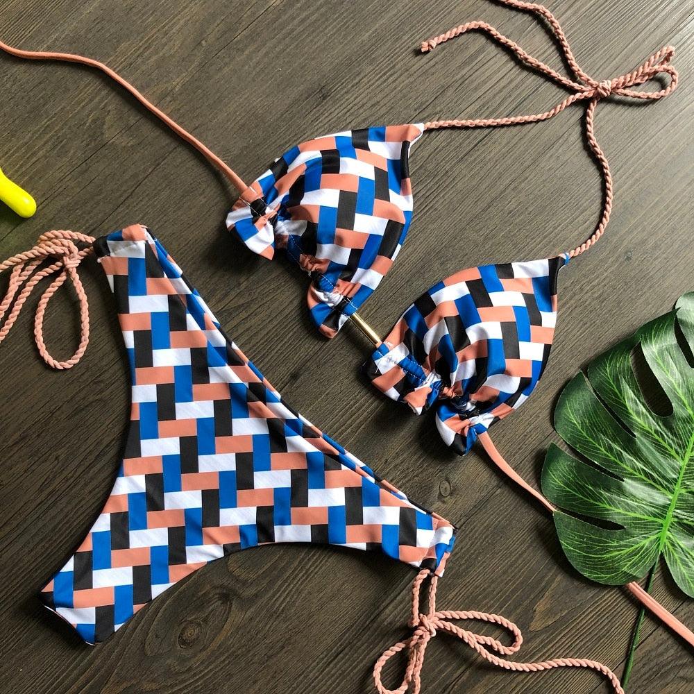 Maillot de bain deux pièces populaire pour femme - ensemble bikini push-up rembourré - ensemble bikini floral - maillot de bain deux pièces à volants taille basse - maillot de bain push-up