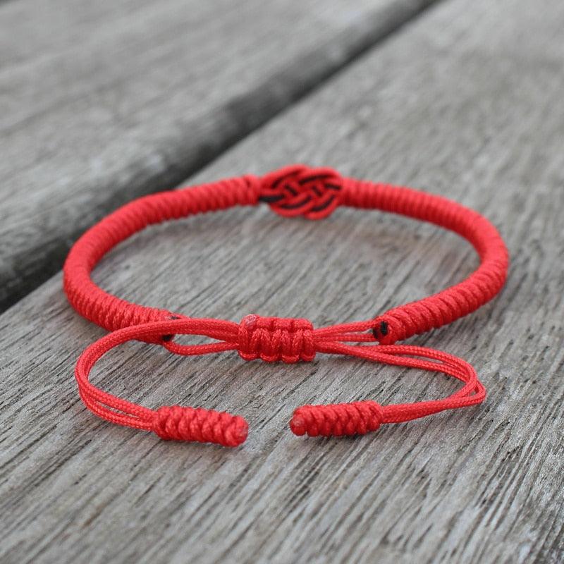 Bracelet Tressé Fait Main à Nœud Porte-Bonheur Fil Rouge Protection Ajustable Unisexe