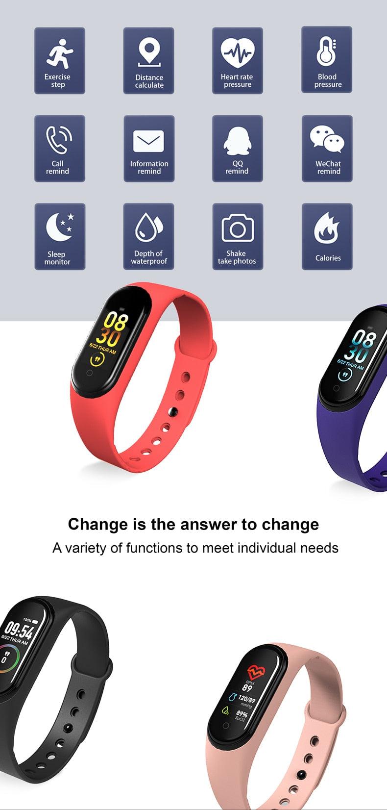 Montre connectée intelligente Fréquence cardiaque Pression Podomètre Montres de sport Bracelet Montre de sport électrique pour téléphones Montre intelligente de santé Moniteur de fréquence cardiaque Moniteur de sommeil Écran tactile étanche
