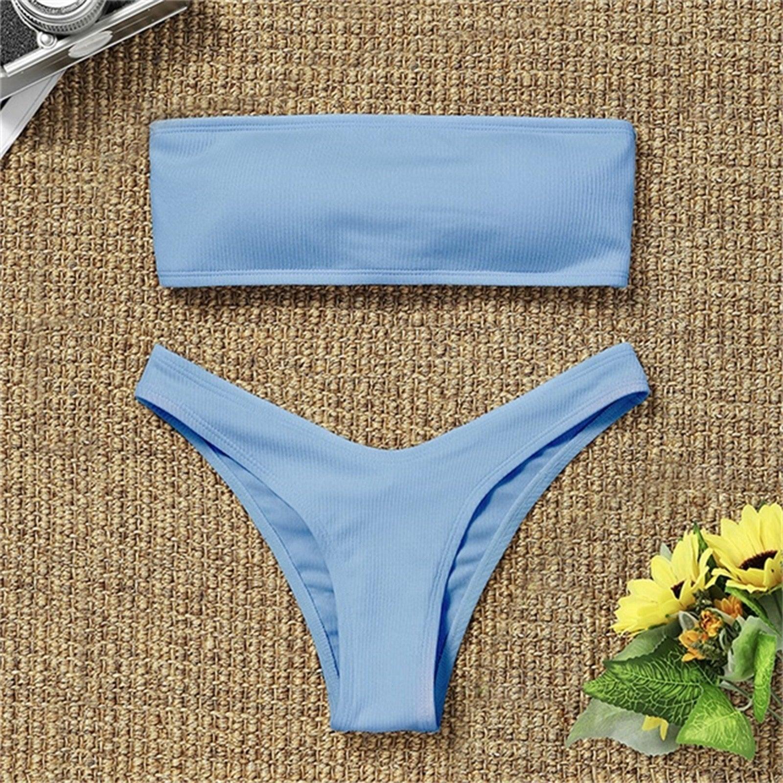 Maillot de bain bikini uni femme ensemble de bikini femme maillot de bain côtelé sans bretelles ensemble de bikini à lacets coupe haute deux pièces maillot de bain deux pièces haut bustier maillot de bain femme maillot de bain femme