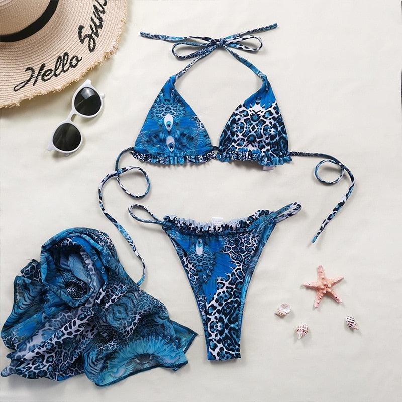 Maillot de bain push-up 3 pièces pour femme avec paréo, ensemble bikini 3 pièces tendance pour femme avec haut tie-dye, jupe paréo, maillot de bain push-up