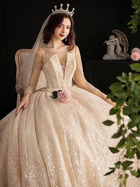 Robe de mariée de luxe brillante à manches longues ED675