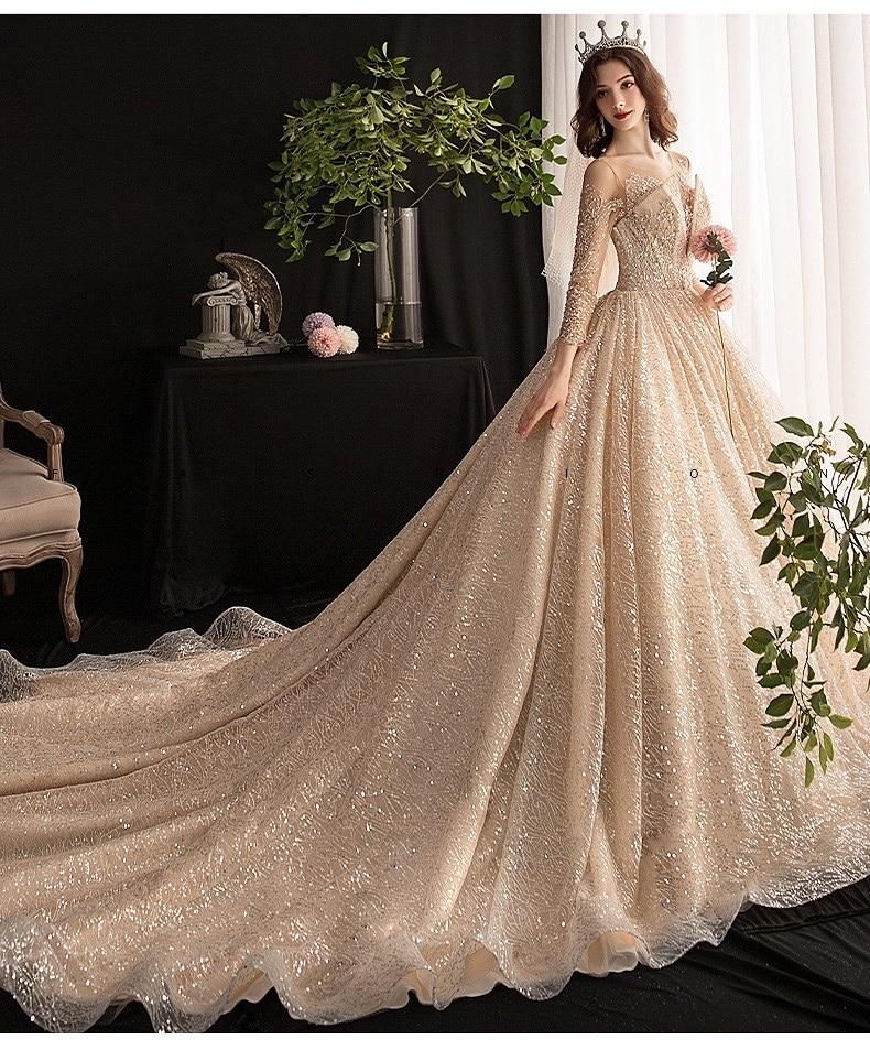 Robe de mariée de luxe brillante à manches longues ED675