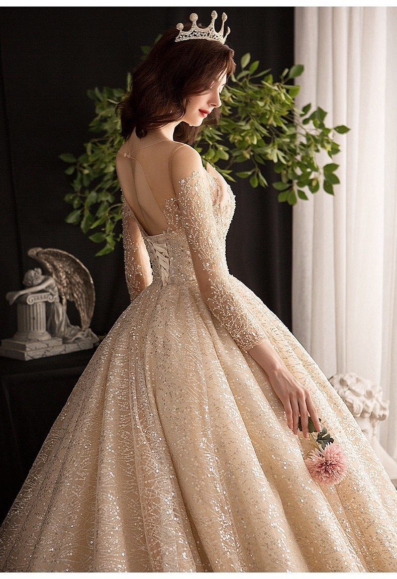 Robe de mariée de luxe brillante à manches longues ED675