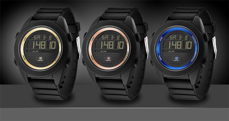 Montre-bracelet numérique de sport étanche à LED pour homme, design rond noir moderne
