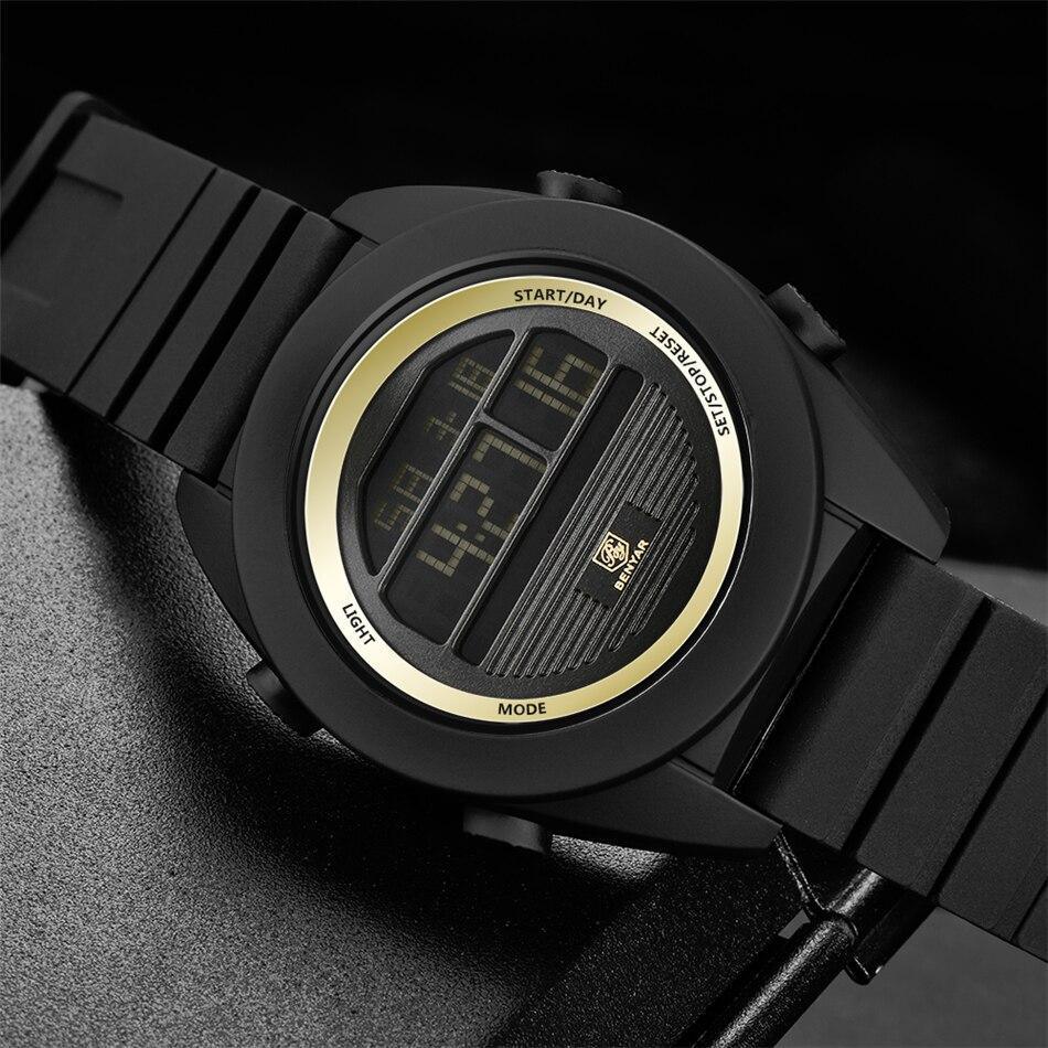 Montre-bracelet numérique de sport étanche à LED pour homme, design rond noir moderne