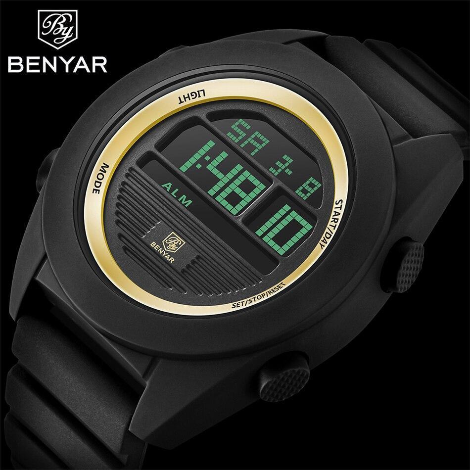 Montre-bracelet numérique de sport étanche à LED pour homme, design rond noir moderne