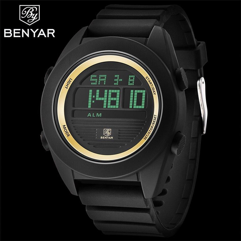 Montre-bracelet numérique de sport étanche à LED pour homme, design rond noir moderne