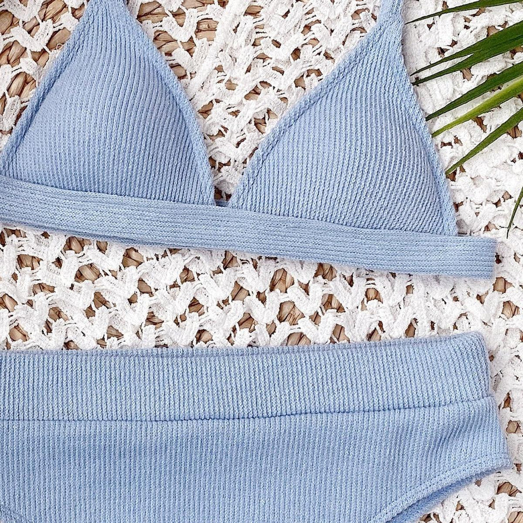 Maillot de bain bikini Femme Uni Maillot de bain bikini Set avec coussinet Taille haute Maillot de bain plage Femme Maillots de bain bikini 2 pièces Profond Col en V Maillot de bain Bretelles réglables Dos Maillots de bain