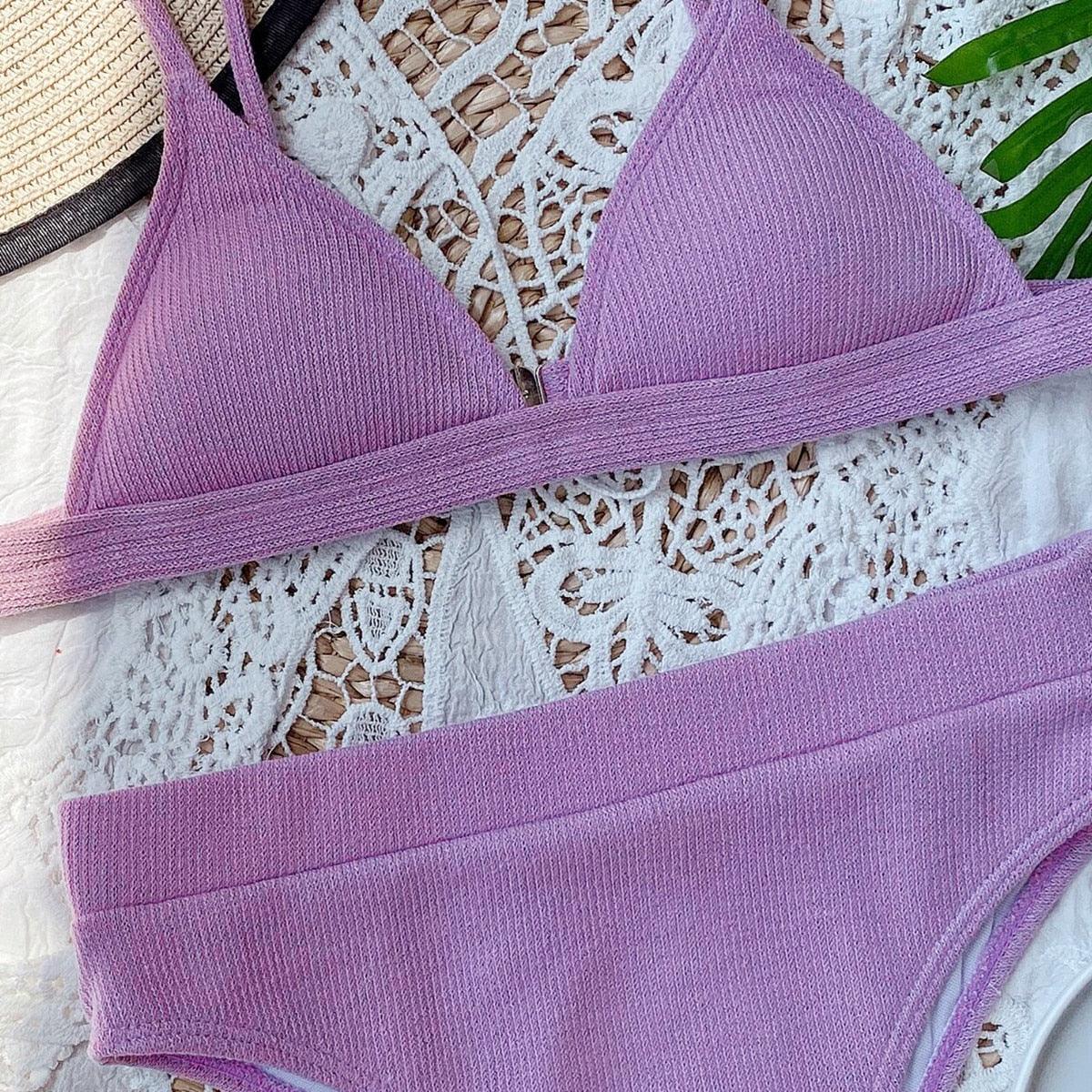 Maillot de bain bikini Femme Uni Maillot de bain bikini Set avec coussinet Taille haute Maillot de bain plage Femme Maillots de bain bikini 2 pièces Profond Col en V Maillot de bain Bretelles réglables Dos Maillots de bain
