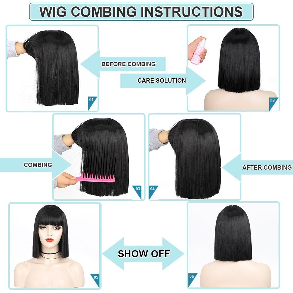 Perruques synthétiques courtes Glorious, perruques bob noires/roses avec frange pour femmes, perruques en fibre résistante à la chaleur, perruques brésiliennes pour femmes noires, perruques de cosplay pour femmes