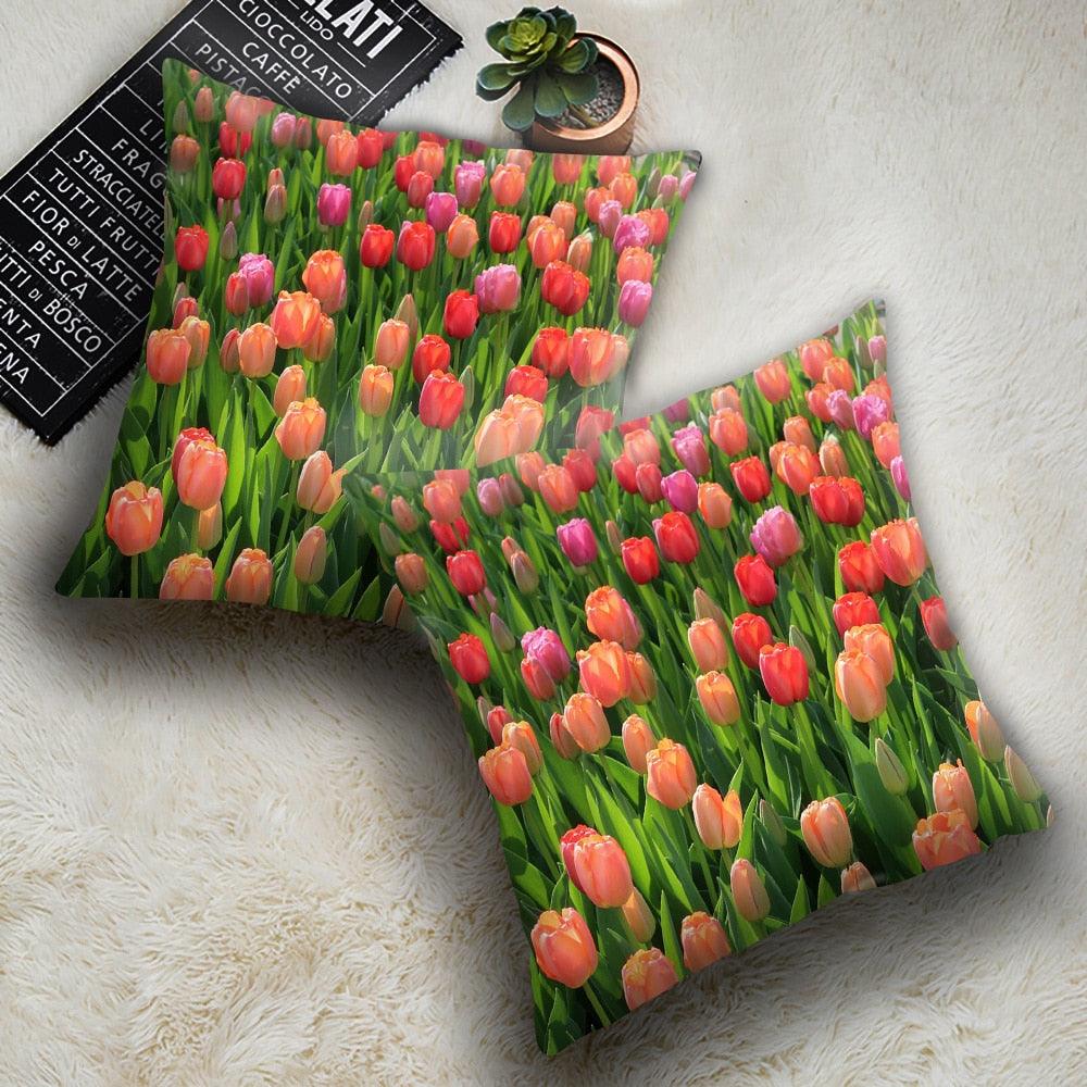 Housse de coussin de fleurs rouge vif, housse de coussin décorative de mode pour la maison, coussin de fleurs de pavot rouges, oranges, roses, housse de coussin super douce en peluche courte 45x45CM pour le salon et la maison.