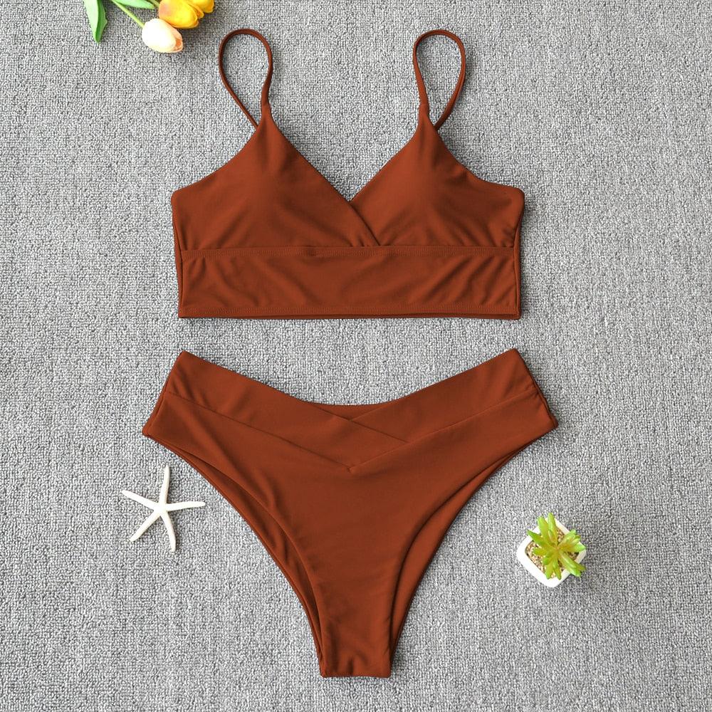 Maillot de bain solide pour femme, bikini push-up, bikini à licou croisé pour femme, maillot de bain à bretelles, ensemble de bikini, maillot de bain deux pièces pour femme