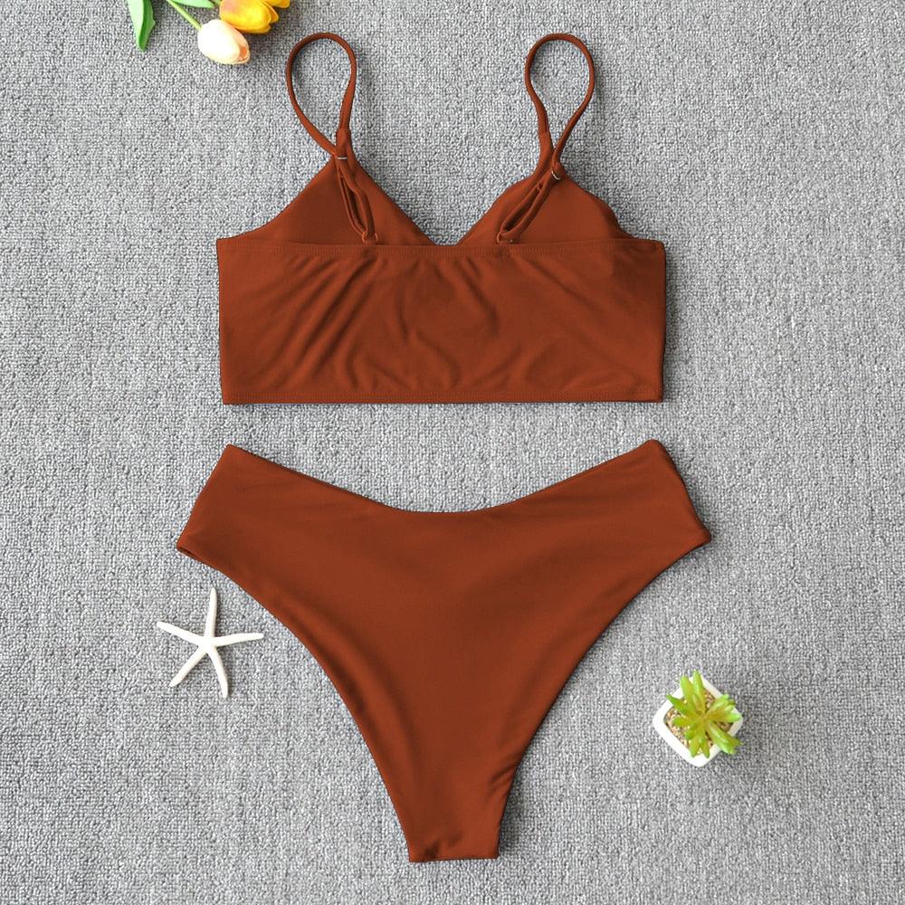 Maillot de bain solide pour femme, bikini push-up, bikini à licou croisé pour femme, maillot de bain à bretelles, ensemble de bikini, maillot de bain deux pièces pour femme
