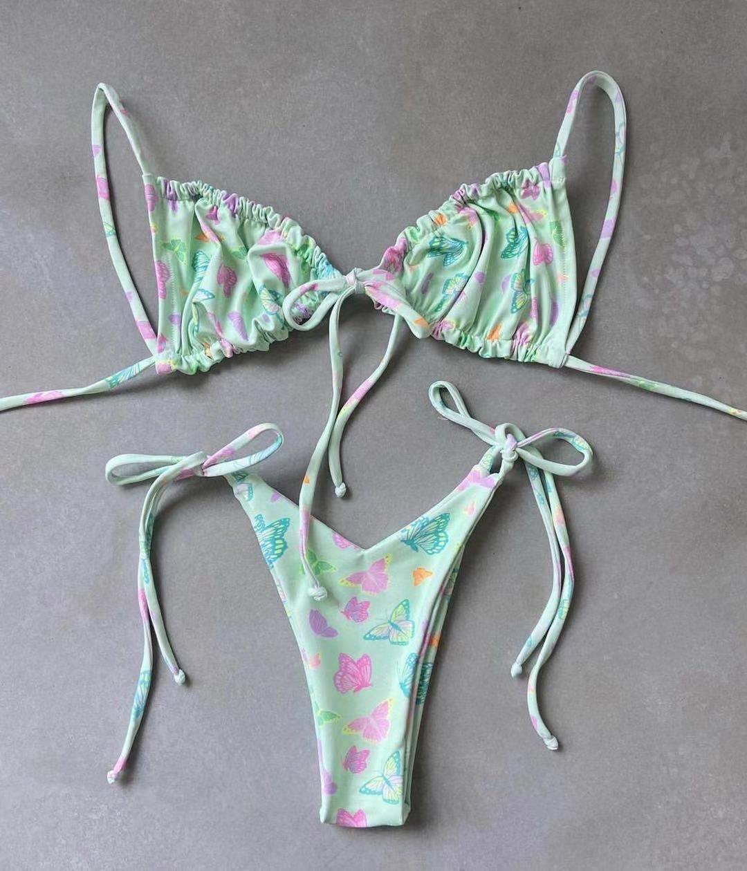 Bas maillot de bain bikini triangle femme maillot de bain à ficelle femme deux pièces maillot de bain licou maillot de bain triangle bikini imprimé femme ensemble deux pièces maillot de bain push-up nouveau
