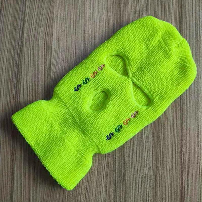 Cagoule tricotée, masque facial d'hiver, passe-montagne pour sports d'hiver en extérieur, cagoule tricotée à trois trous, bonnet de ski, bonnet tricoté à 3 trous, masque facial complet, cagoules de fête amusantes, bonnets brodés, cagoule tricotée à trou.