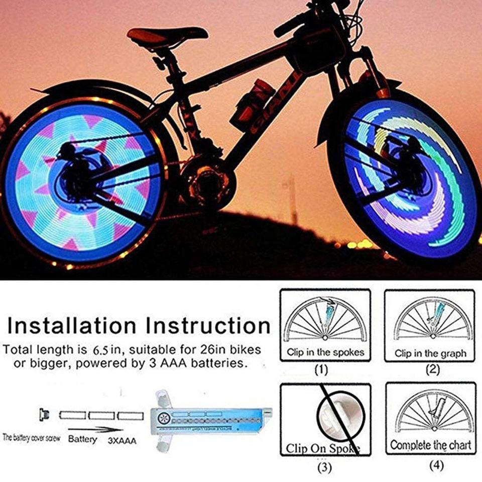 Éclairage de jante de vélo LED avec 32 motifs lumineux changeants, pour roue de vélo, moto, VTT, lampe à rayons clignotante pour cyclisme en plein air.