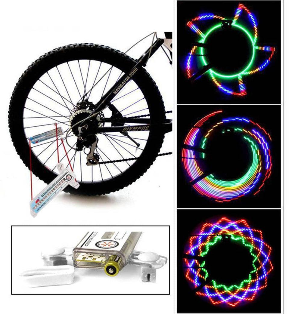 Éclairage de jante de vélo LED avec 32 motifs lumineux changeants, pour roue de vélo, moto, VTT, lampe à rayons clignotante pour cyclisme en plein air.