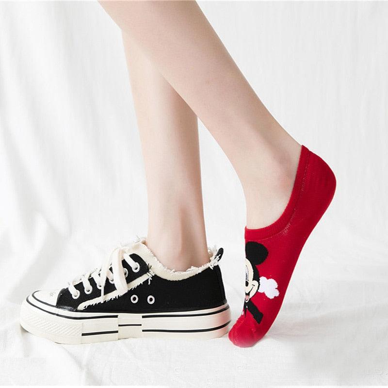 5 paires de chaussettes d'été pour femme, motif dessin animé ours et souris, mignonnes, amusantes, invisibles, en coton, pour femme