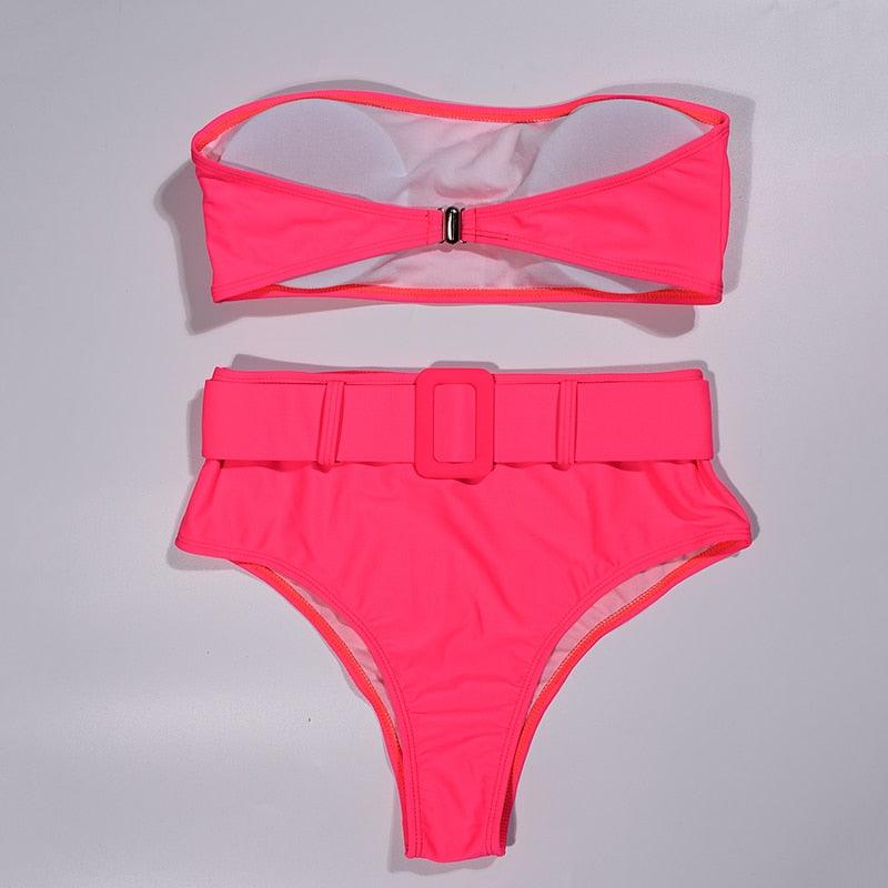 Maillot de Bain Femme Taille Haute Bikini Noir Maillot de Bain Femme Maillot de Bain Jambe Haute Ensemble Bikini Femme Taille Haute Bandeau Bikini sans Bretelles 2 Pièces Maillots de Bain Attachés Maillots de Bain pour Femme