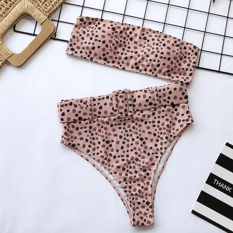 Maillot de Bain Femme Taille Haute Bikini Noir Maillot de Bain Femme Maillot de Bain Jambe Haute Ensemble Bikini Femme Taille Haute Bandeau Bikini sans Bretelles 2 Pièces Maillots de Bain Attachés Maillots de Bain pour Femme