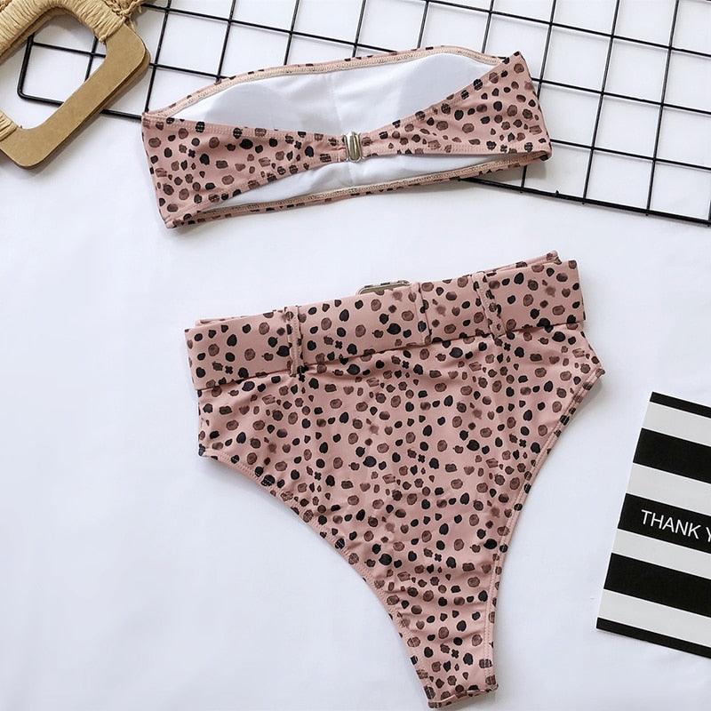 Maillot de Bain Femme Taille Haute Bikini Noir Maillot de Bain Femme Maillot de Bain Jambe Haute Ensemble Bikini Femme Taille Haute Bandeau Bikini sans Bretelles 2 Pièces Maillots de Bain Attachés Maillots de Bain pour Femme