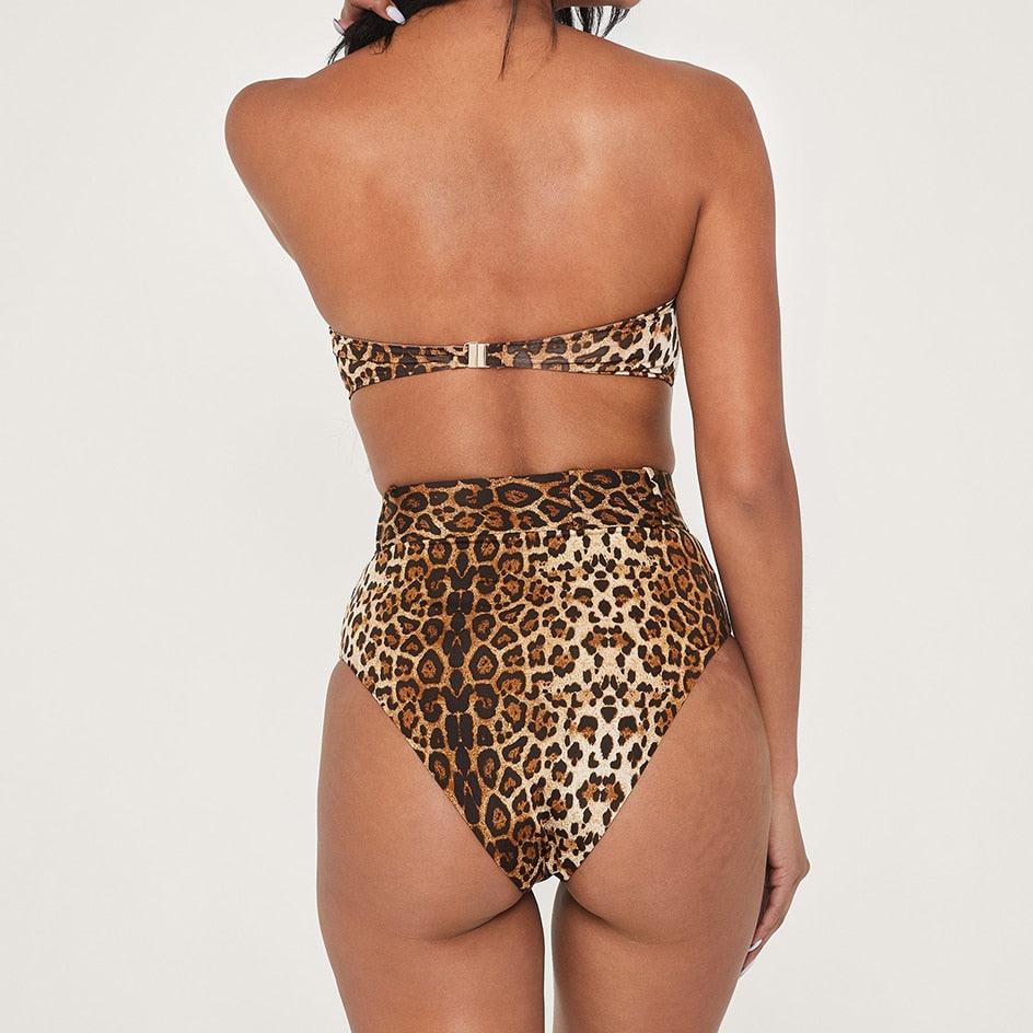 Maillot de Bain Femme Taille Haute Bikini Noir Maillot de Bain Femme Maillot de Bain Jambe Haute Ensemble Bikini Femme Taille Haute Bandeau Bikini sans Bretelles 2 Pièces Maillots de Bain Attachés Maillots de Bain pour Femme