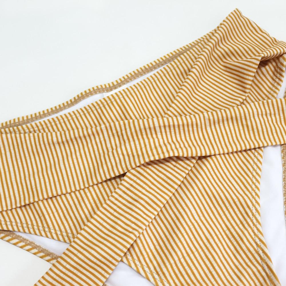 Ensemble bikini taille haute avec ceinture, maillot de bain rayé, bandeau noué devant, vêtements de plage pour femmes, maillot de bain, ensemble bikini rayé push-up amovible et rembourré, maillot de bain deux pièces