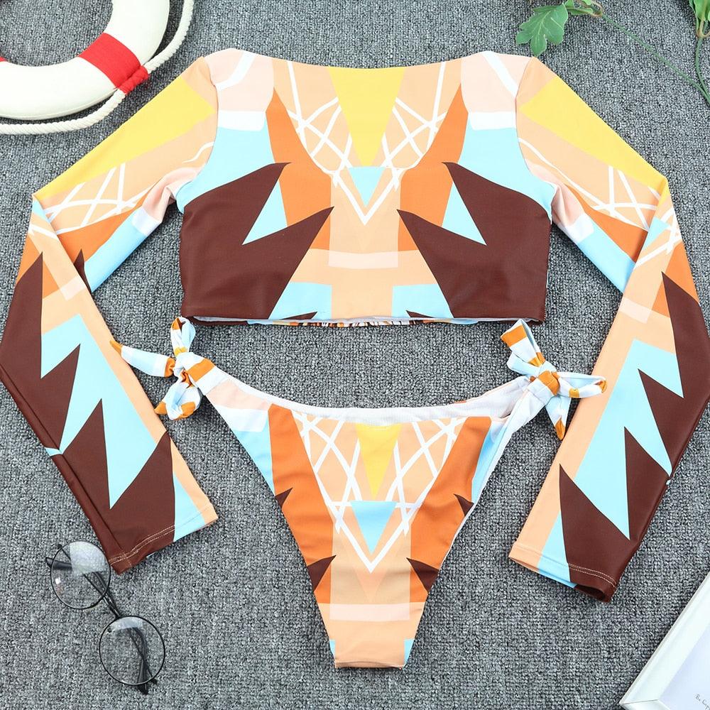 Maillot de bain de surf pour femme Bikini manches longues Maillot de bain imprimé tigre Push Up Maillot de bain d'été deux pièces Rash Guard de surf Bikini manches longues Ensemble maillot de bain