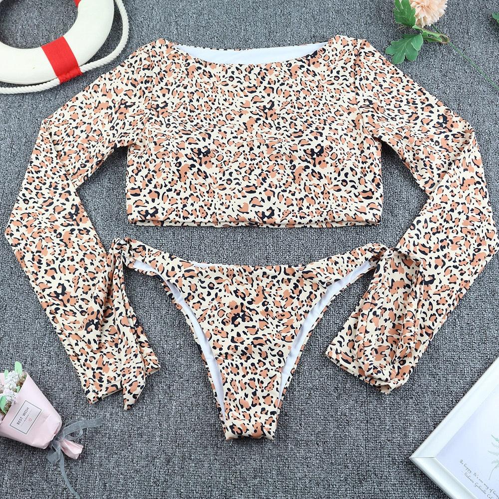 Maillot de bain de surf pour femme Bikini manches longues Maillot de bain imprimé tigre Push Up Maillot de bain d'été deux pièces Rash Guard de surf Bikini manches longues Ensemble maillot de bain