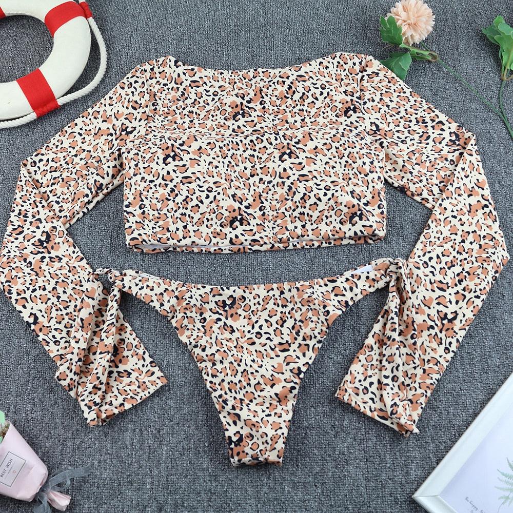 Maillot de bain de surf pour femme Bikini manches longues Maillot de bain imprimé tigre Push Up Maillot de bain d'été deux pièces Rash Guard de surf Bikini manches longues Ensemble maillot de bain