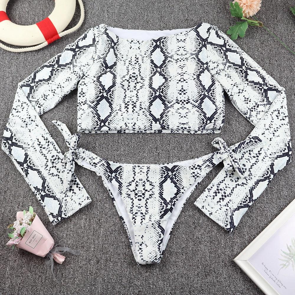 Maillot de bain de surf pour femme Bikini manches longues Maillot de bain imprimé tigre Push Up Maillot de bain d'été deux pièces Rash Guard de surf Bikini manches longues Ensemble maillot de bain